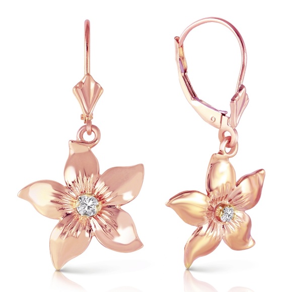 GOLD LEVERBACK FLOWERS EARRING WITH DIAMOND